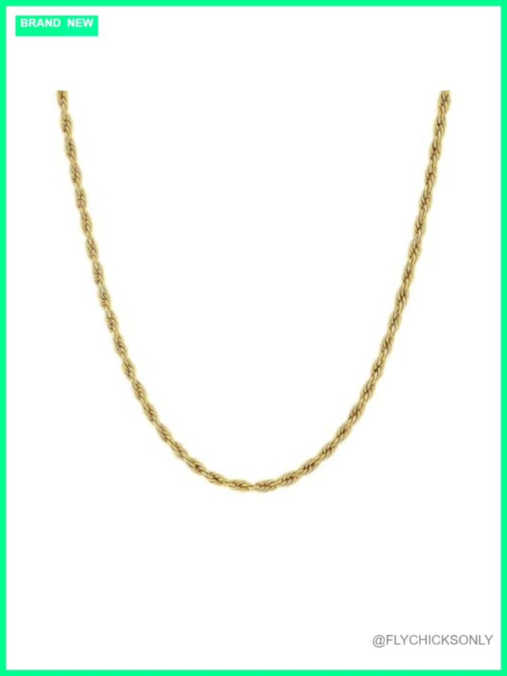 14k Gold Plated Rope Chain Necklace 2mm Lobster Clasp Unisex